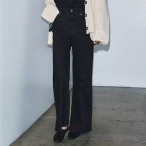 Zara Black High Waist Wide Leg Jeans with raw edge hem